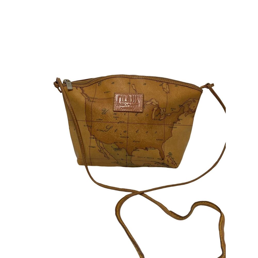Vintage Alviero Martini Crossbody American Map Leather Handbag Travel I’Ilasse
